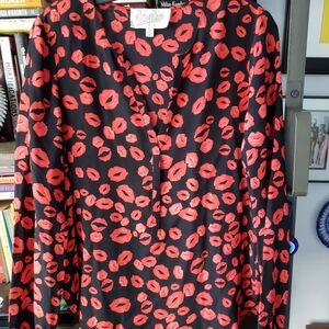 Rory Beca Black and Red Lip Print Blouse